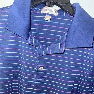 Peter Millar Crown Ease Crafted  Shirt Mens Large Navy White Striped Golf Polo